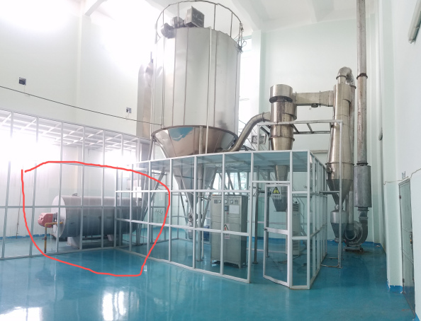 Installed 25L gas-heated spray dryer with burner system highlighted